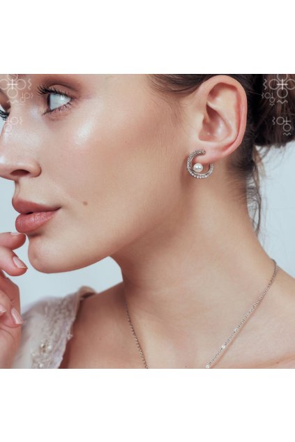 Náušnice Swarovski Kruh s perlí Bílá