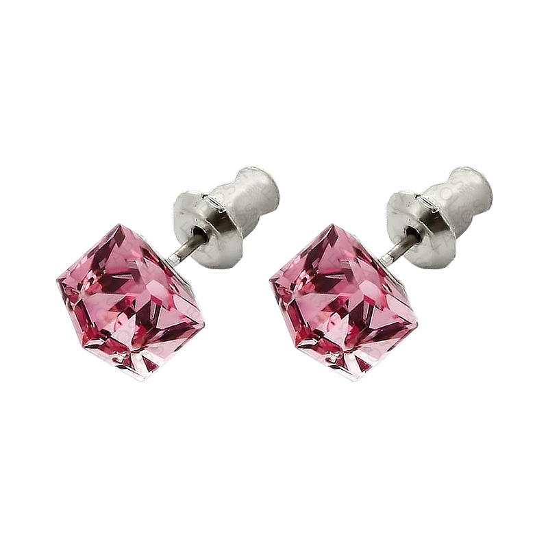 HGM Náušnice Kostička 6mm light rose Swarovski elements