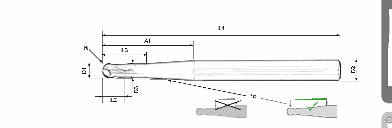 Kótovaný nákres AURA KULON® [shk] – D1 = 1 a 1,5 mm