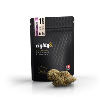 Eighty8 CBD květ D-44 – prémiová Haze odrůda s 21 % CBD a fialovým tónem | HHC-Store.cz