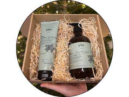 PLU Vánoční dárkový set Bazalka & Eukalyptus (Sprchový gel + Tělové mléko)