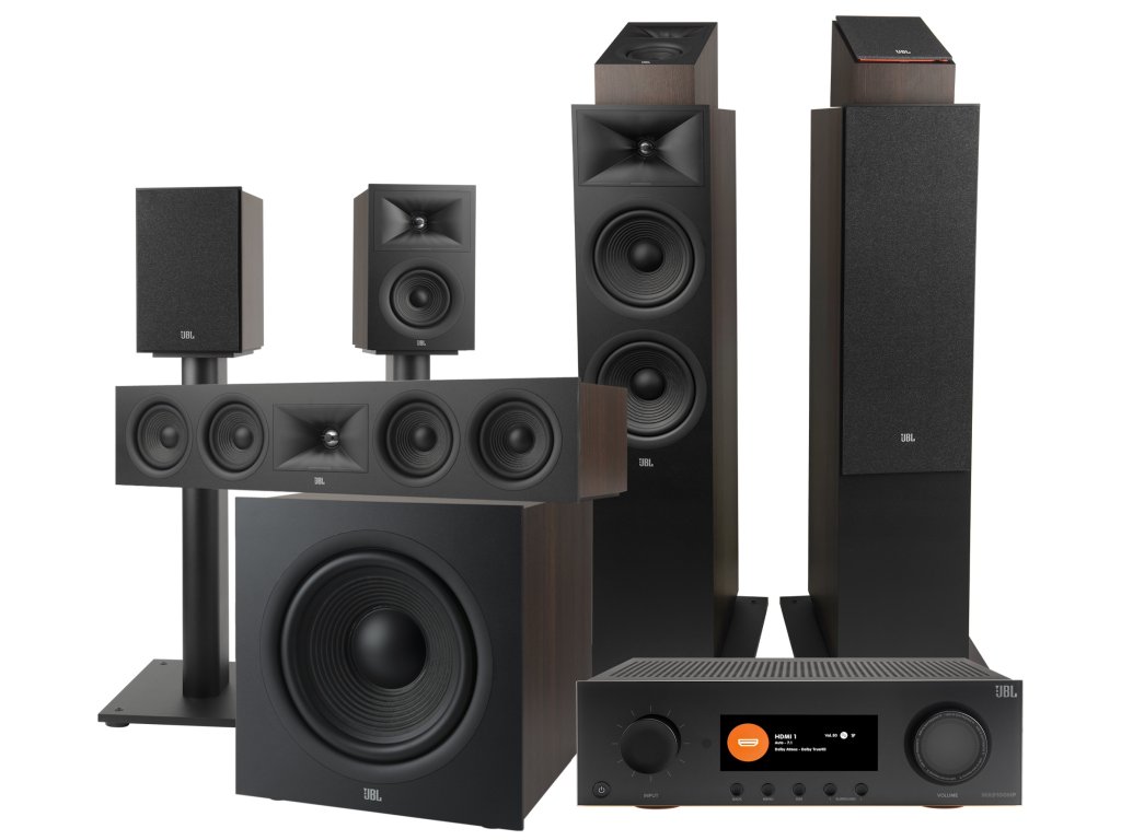 jbl kompletni 5 1 2 set pro dolby atmos av zesilovac reproduktory stojany cerny