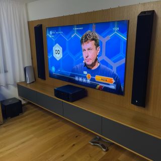 Instalace ozvučení v RD repro Focal On Wall 302 /TV Samsung 85 palců/, Marantz Cinema 50, subwoofer REL T7x, 4x stropní...