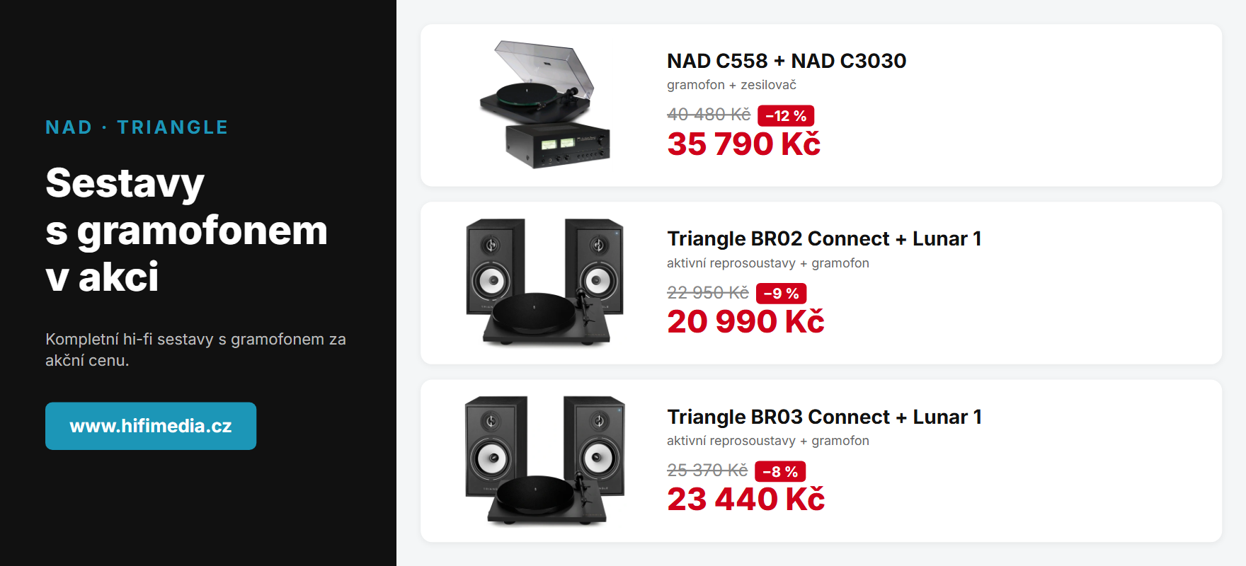 Akční hi-fi sestavy s gramofonem – NAD C558 + C3030, Triangle BR02 a BR03 Connect + Lunar 1