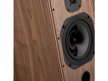 harbeth c7 walnut front angle closeup