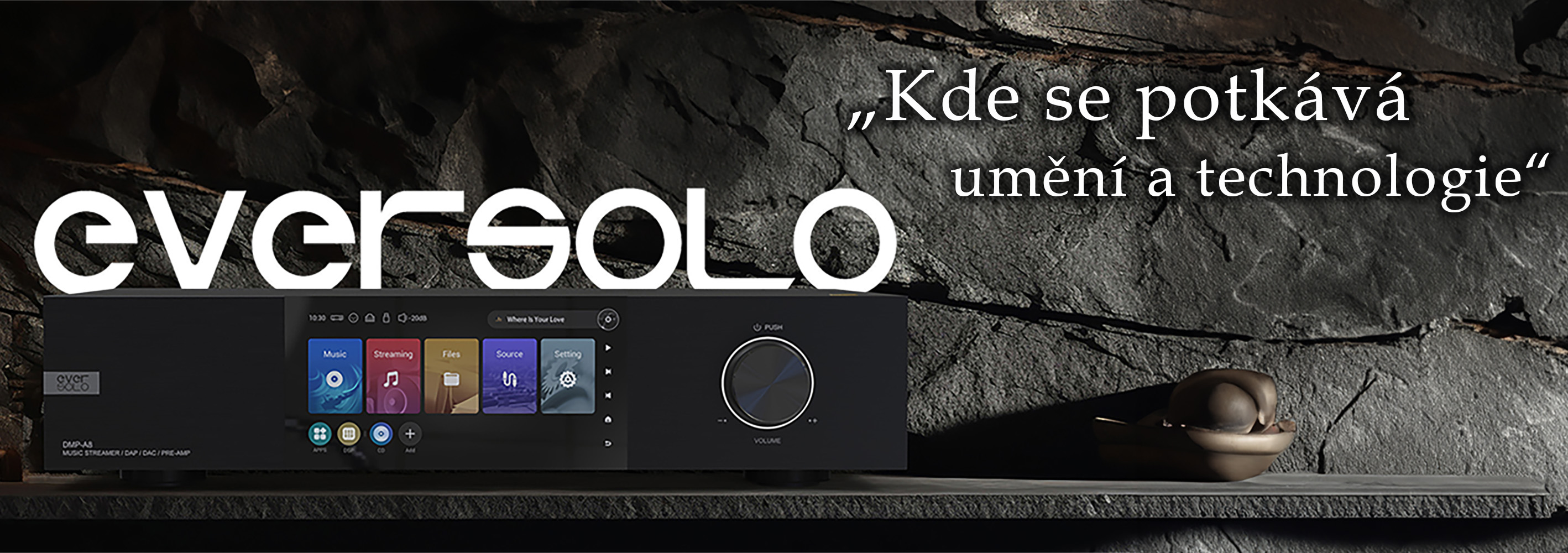 Eversolo streamer hudby s hi-res zvukem a moderním designem, ideální pro audiofily.