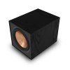 Klipsch R 101SW Subwoofer with grille off at an angle 1