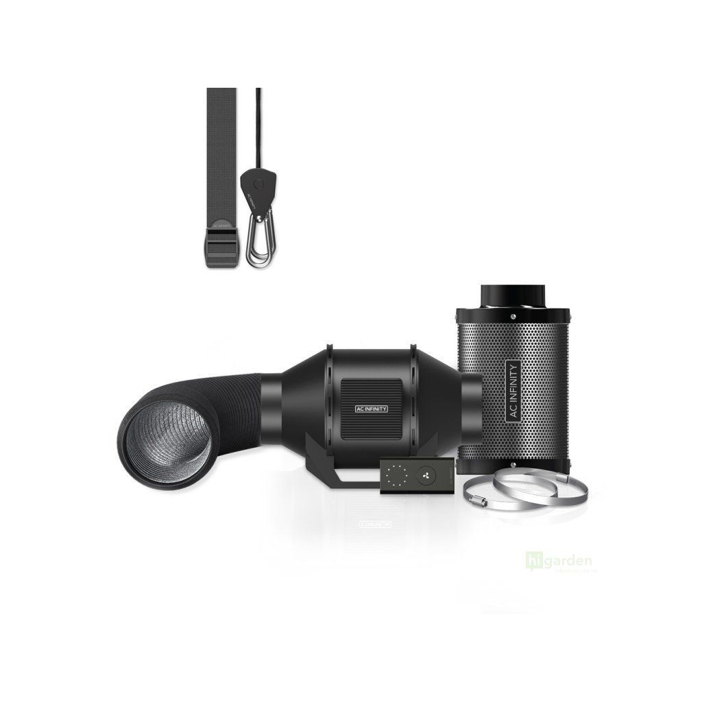 41034 ac infinity air filtration kit 100mm inline fan with speed controller carbon filter ducting combo