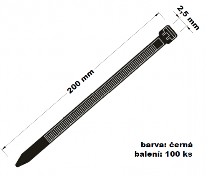 Stahovací páska plastová, délka 20cm, balení 100ks