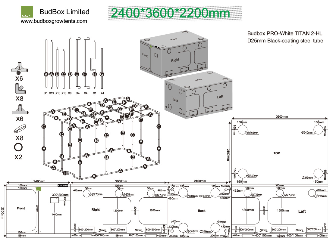 BudBox PRO Titan II-HL 360x240x220cm - weiß
