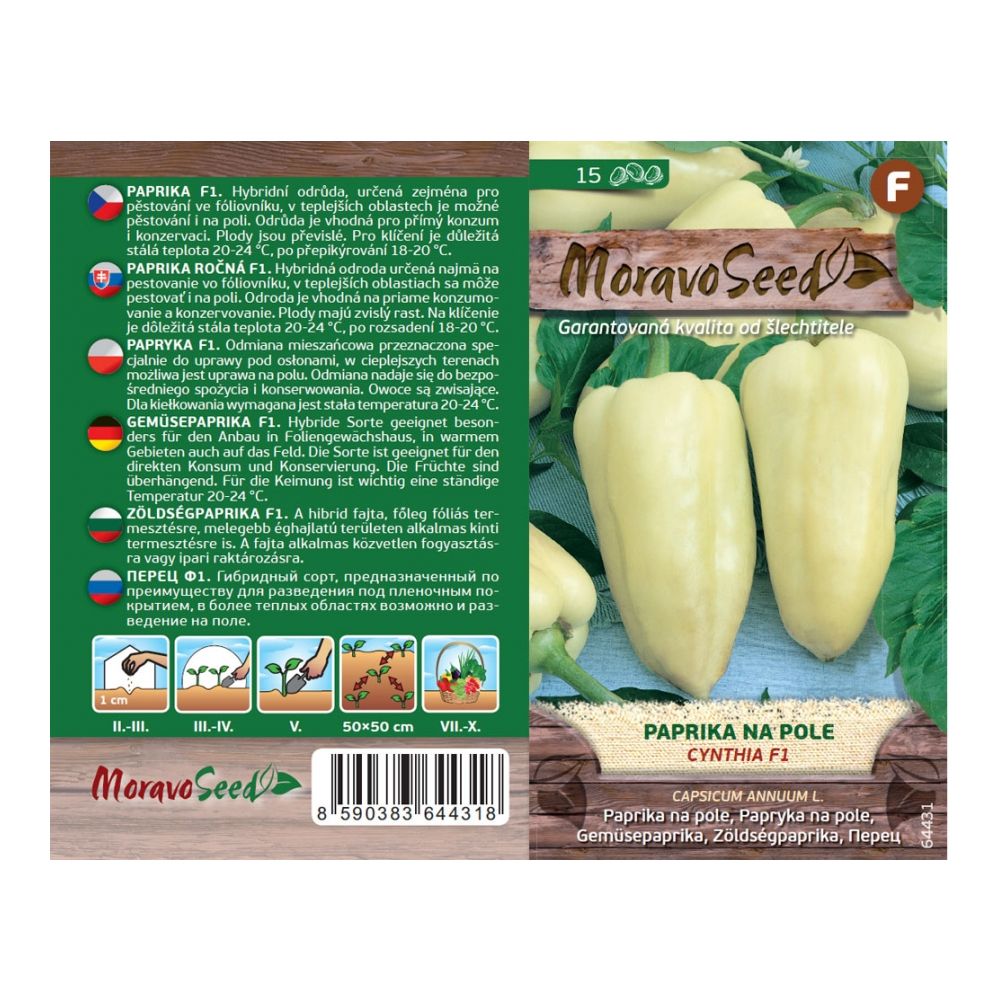 vorder- und Rückseite MoravoSeed Gemüsepaprika zum Füttern CYNTHIA F1, für Feld, 15s