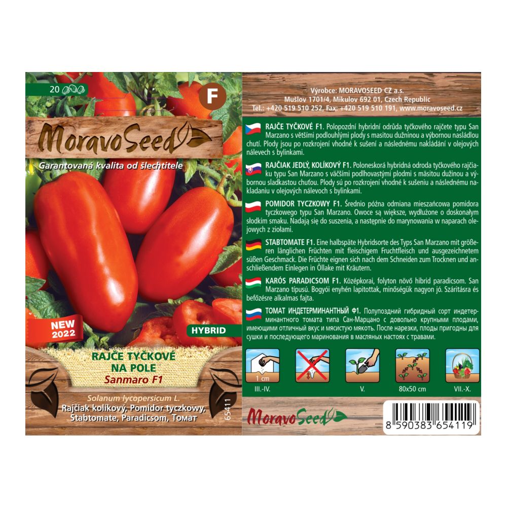 vorne und MoravoSeed Tomato rod.SANMARO F1/pol/ Typ San Marzano, 20er Jahre