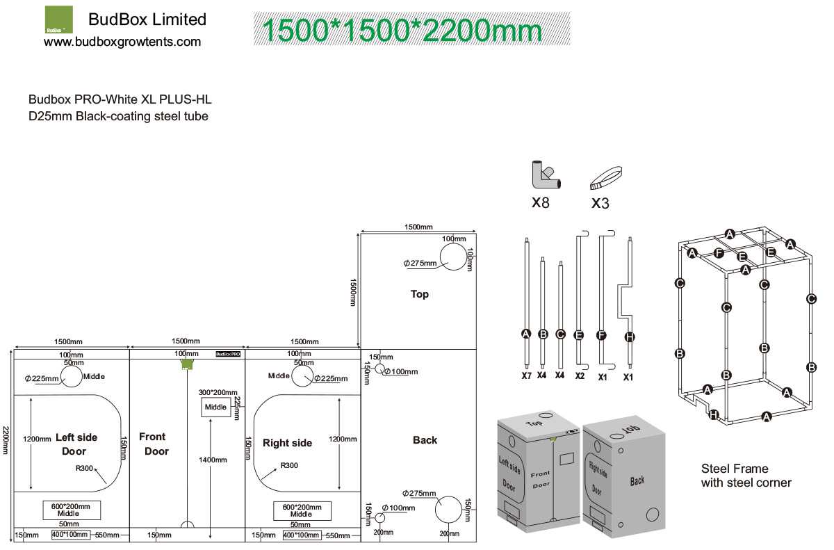 budbox pro grow tent xl plus hl white 150x150x220 S