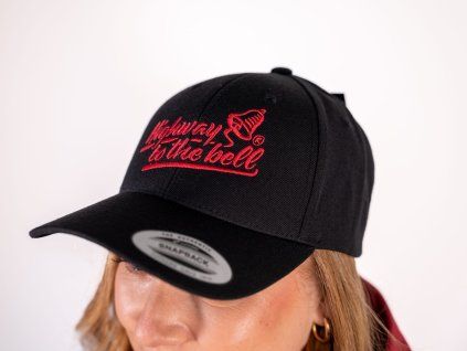 Snapback  – Curved Brim Snapback cap with curved brim, adjustable back closure, black color.
