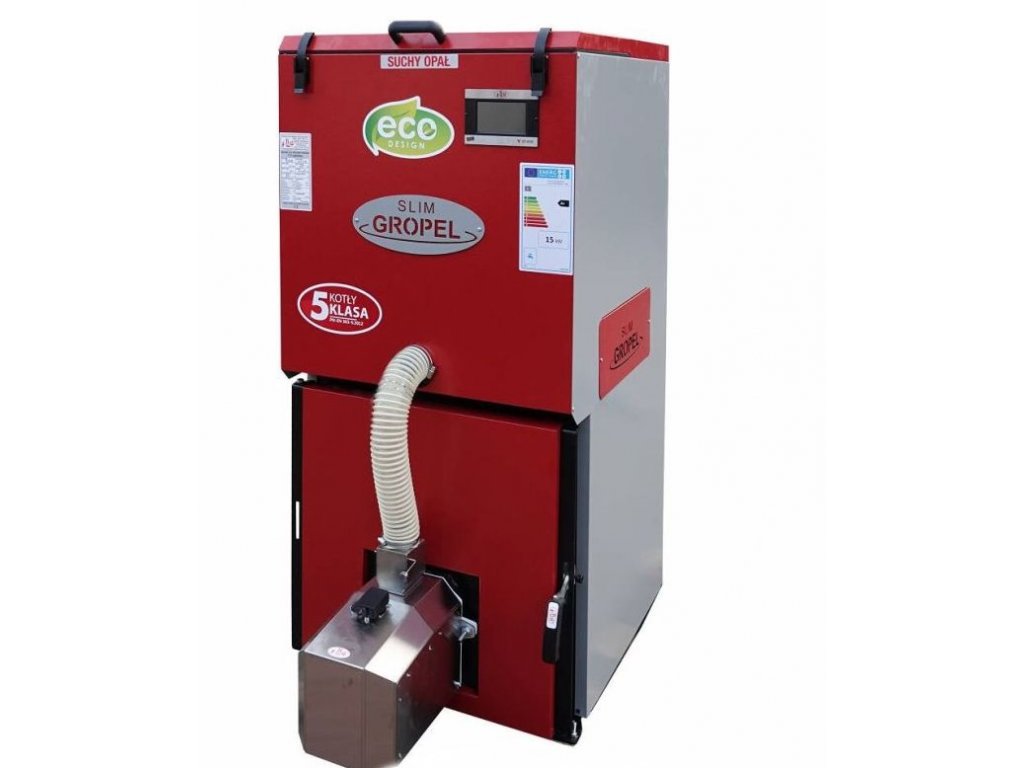 Kotel s podavačem pelet SLIM GROPEL - 5. třída - EcoDesign - 20 kW