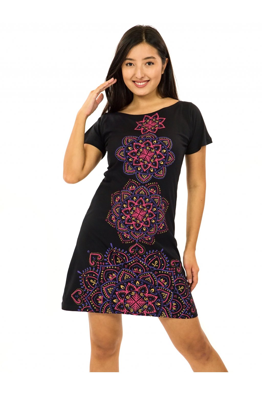 Šaty s krátkým rukávem Amavi - černá s růžovou