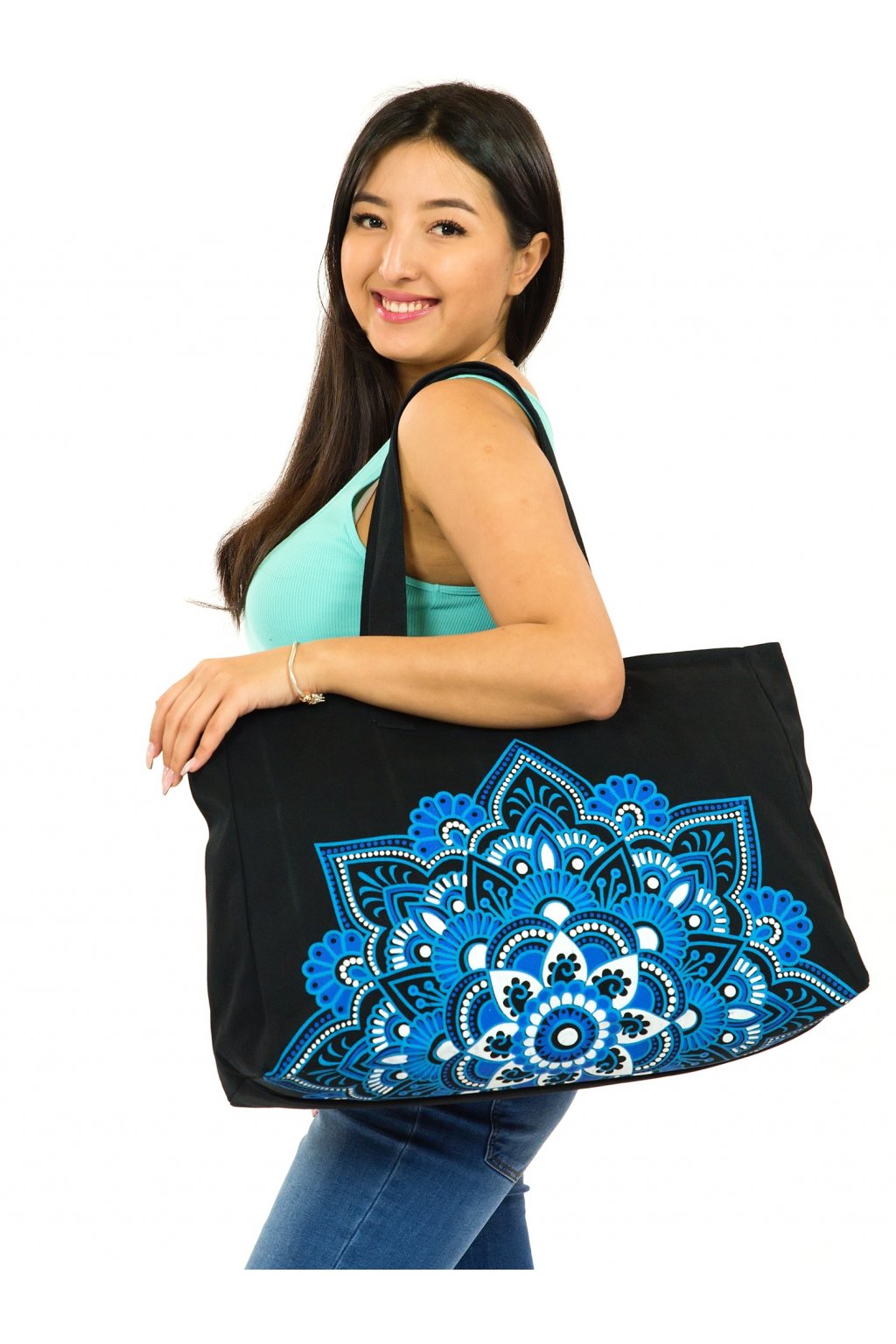Maxi kabelka Laulima - černá s modrou