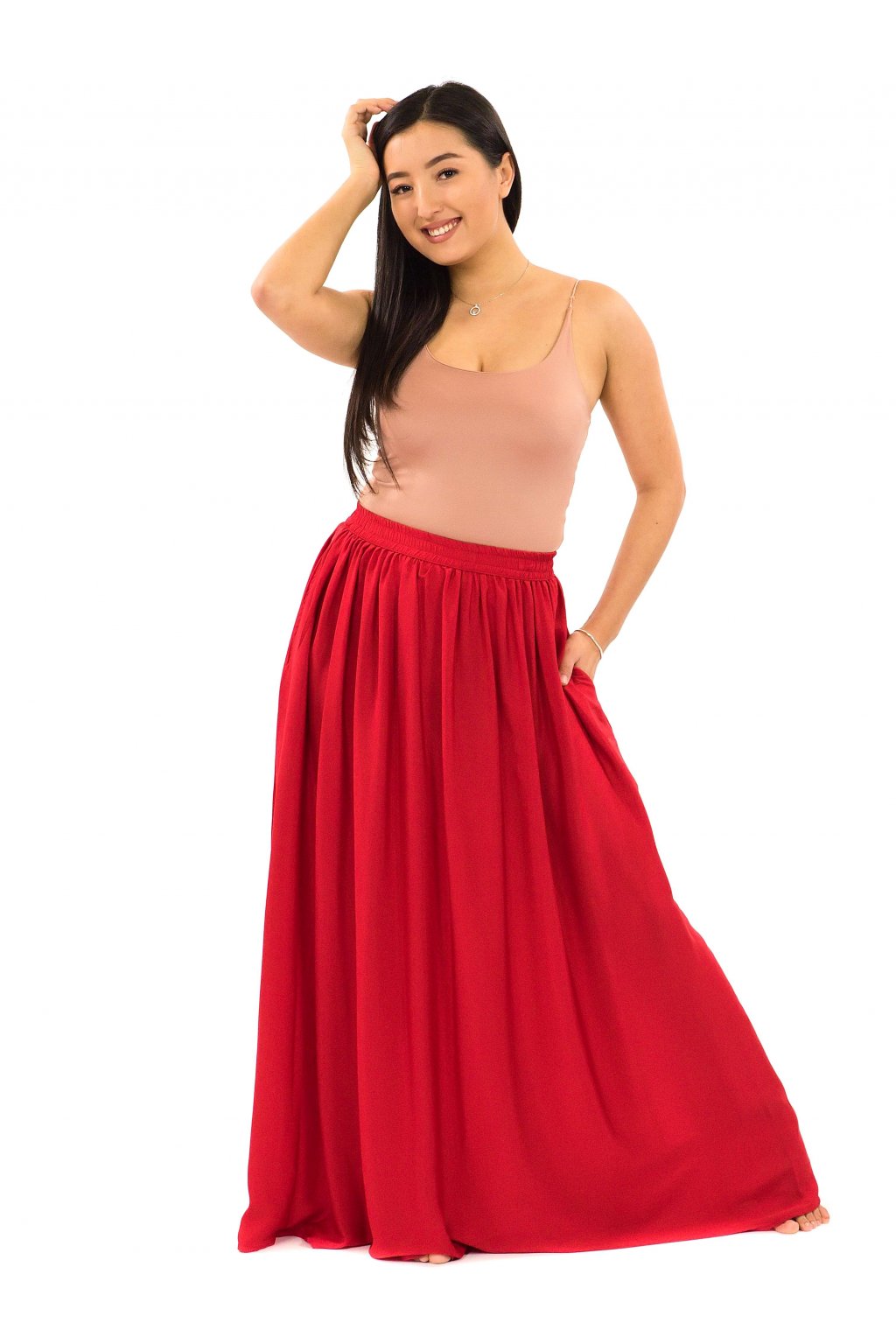 Maxi sukně s kapsami Plain - červená