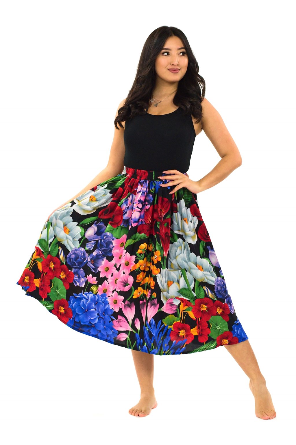 Kolová maxi sukně s kapsami Botanica - černá s barvami