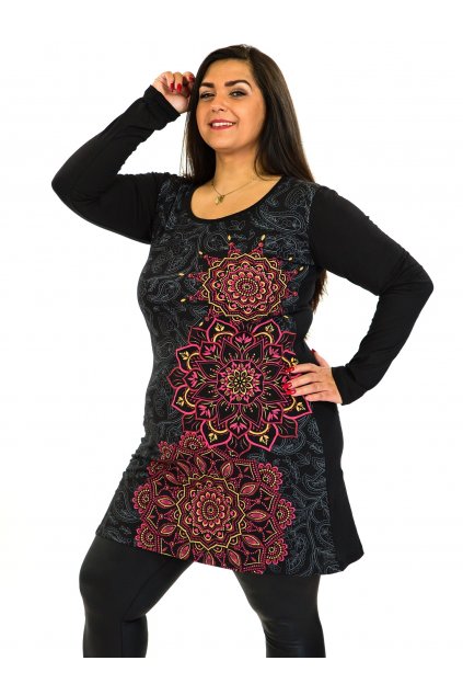 Šaty s dlouhým rukávem Taika - černá s růžovou