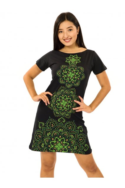 Šaty s krátkým rukávem Amavi - černá se zelenou