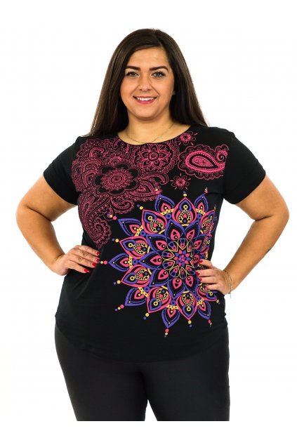 Tričko s krátkým rukávem Zafira - černá s růžovou
