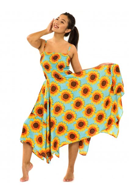Šaty-sukně 2v1 Dawa Slunečnice - tyrkysová se žlutou