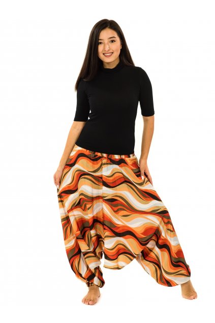 Kalhoty-šaty-top 3v1 Vlny - oranžová s béžovou