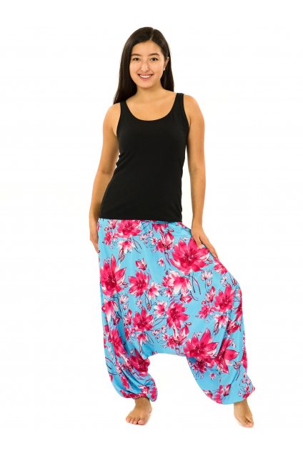 Kalhoty-šaty-top 3v1 Kora - tyrkysová s růžovou
