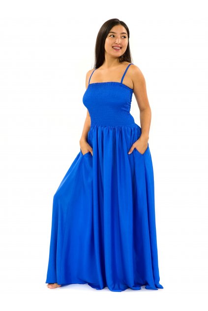 Dlouhé šaty s kapsami Plain - královská modrá