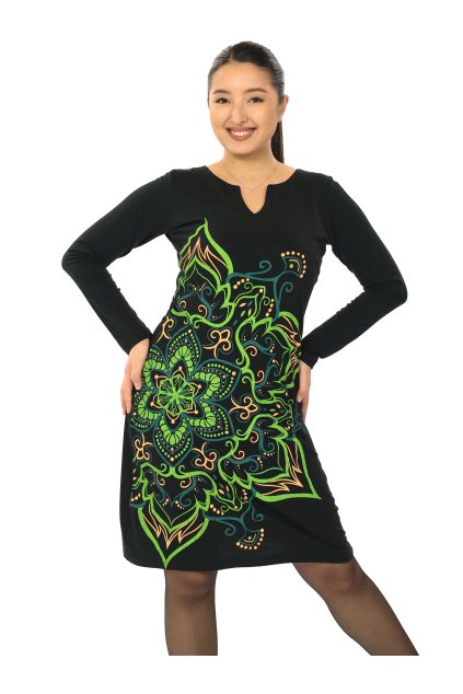 Šaty s dlouhým rukávem Sheela - černá se zelenou