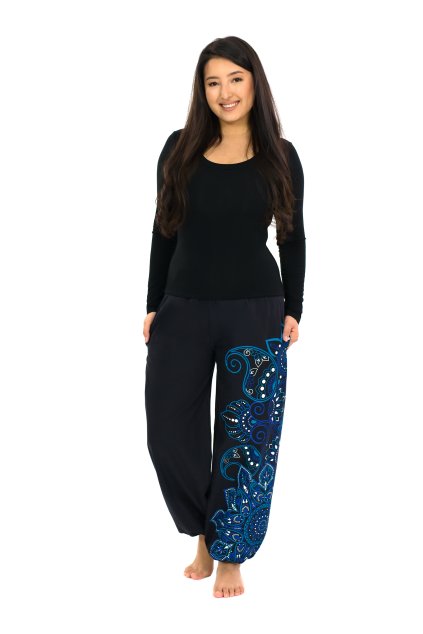 Kalhoty Thea černá s modrou (2)