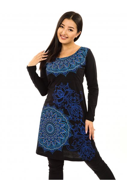 Šaty s dlouhým rukávem Taila - černá s modrou