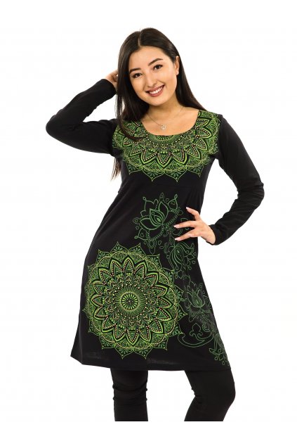 Šaty s dlouhým rukávem Taila - černá se zelenou