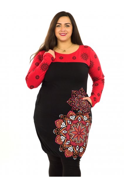 Balonové šaty s dlouhým rukávem Aruba - černá s červenou