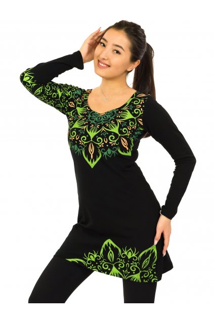 Šaty s dlouhým rukávem Loa - černá se zelenou