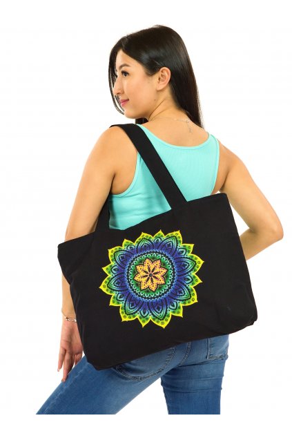 Vyšívaná kabelka Mandala - žlutá se zelenou a modrou