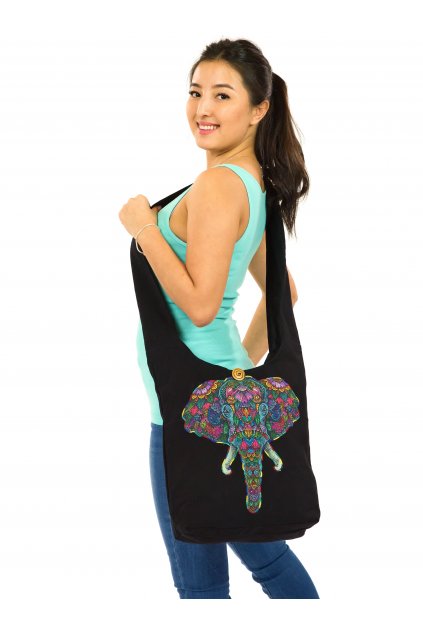 Vyšívaná crossbody kabelka Slon - černá s barvami