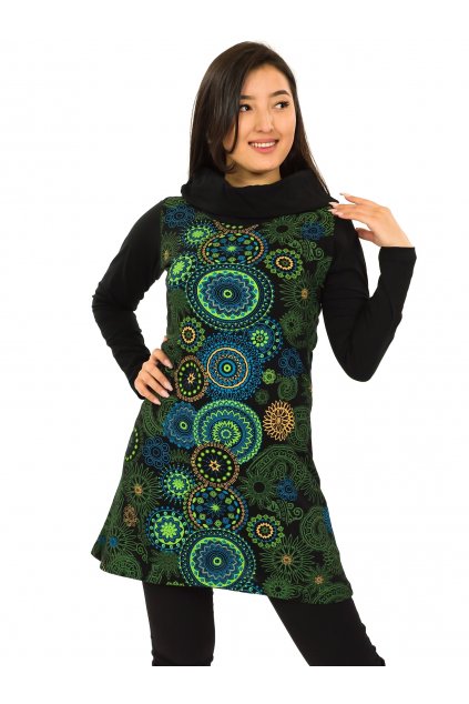 Tunika/šaty s límcem Sarita - černá se zelenou