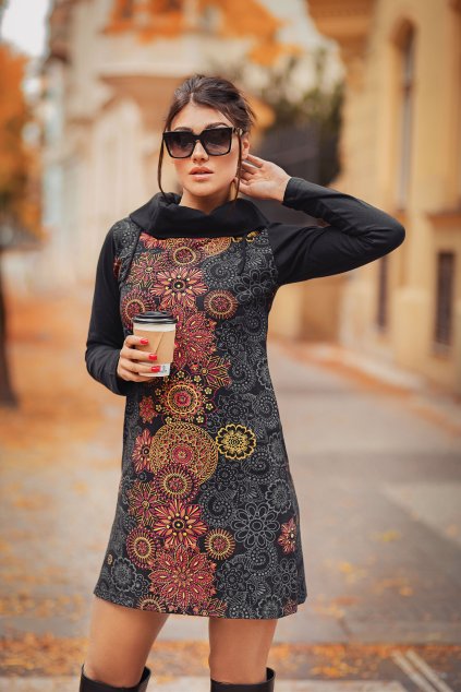 Tunika šaty s límcem Lora černá s červenou