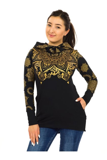 Mikina Moana s maxi kapucí - černá s metalickou zlatou