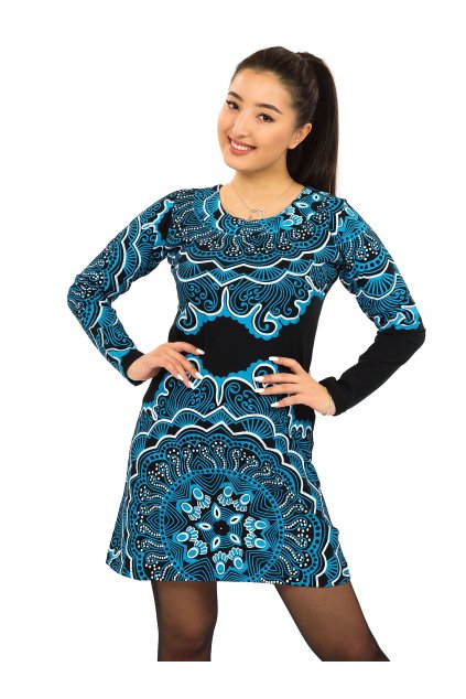 Šaty s dlouhým rukávem Kailua - černá s modrou