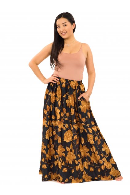 Maxi sukně s kapsami Laila - černá se zlatou
