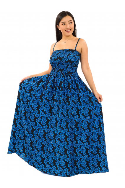 Dlouhé šaty s kapsami Pomněnka - černá s modrou