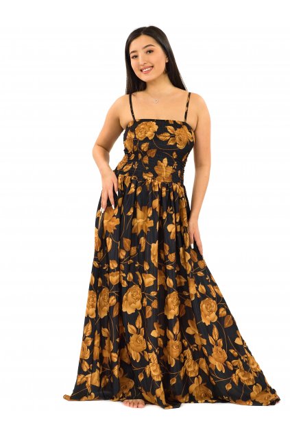 Dlouhé šaty s kapsami Laila - černá se zlatou