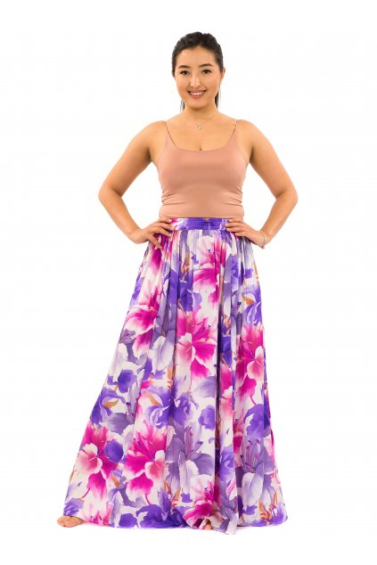 Maxi sukně s kapsami Lilie - fialová s růžovou