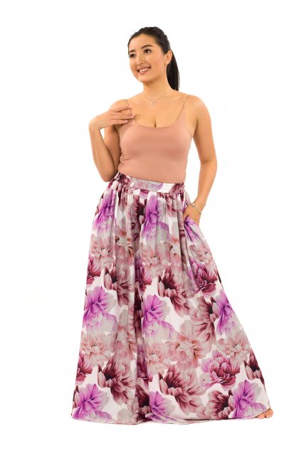 Maxi sukně s kapsami Samira - bílá s fialovou