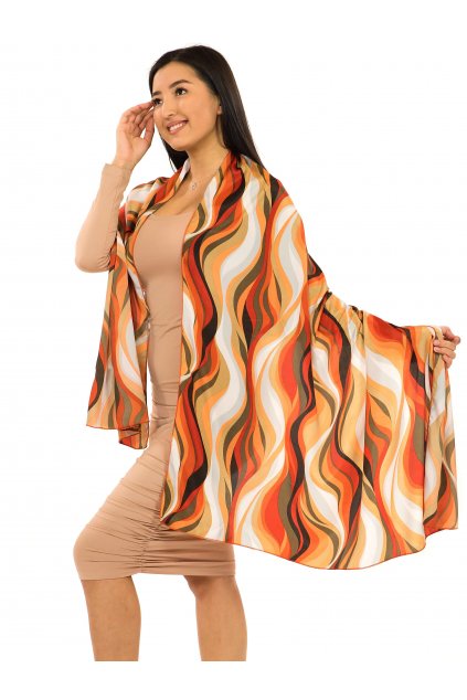 Maxi šátek Vlny - oranžová s béžovou
