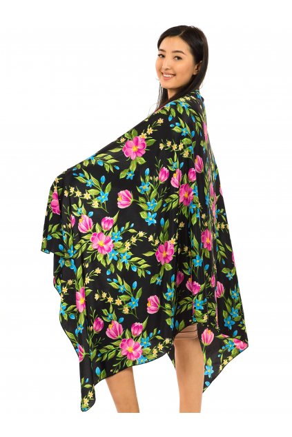 Maxi šátek Luční květy - černá s barvami