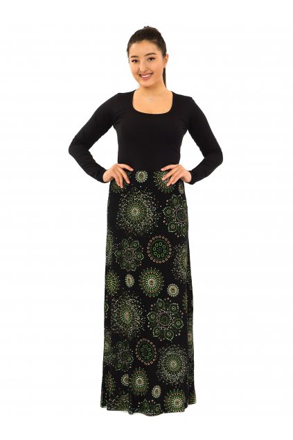 Dlouhé šaty Indira - černá se zelenou
